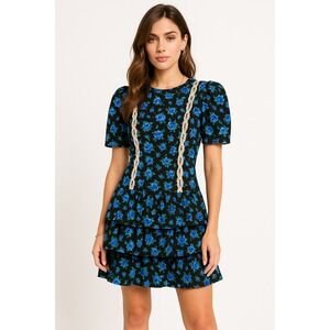 Vintage Prairie Dress Women S Black Floral Crochet Tiered Cottagecore Boho 80s